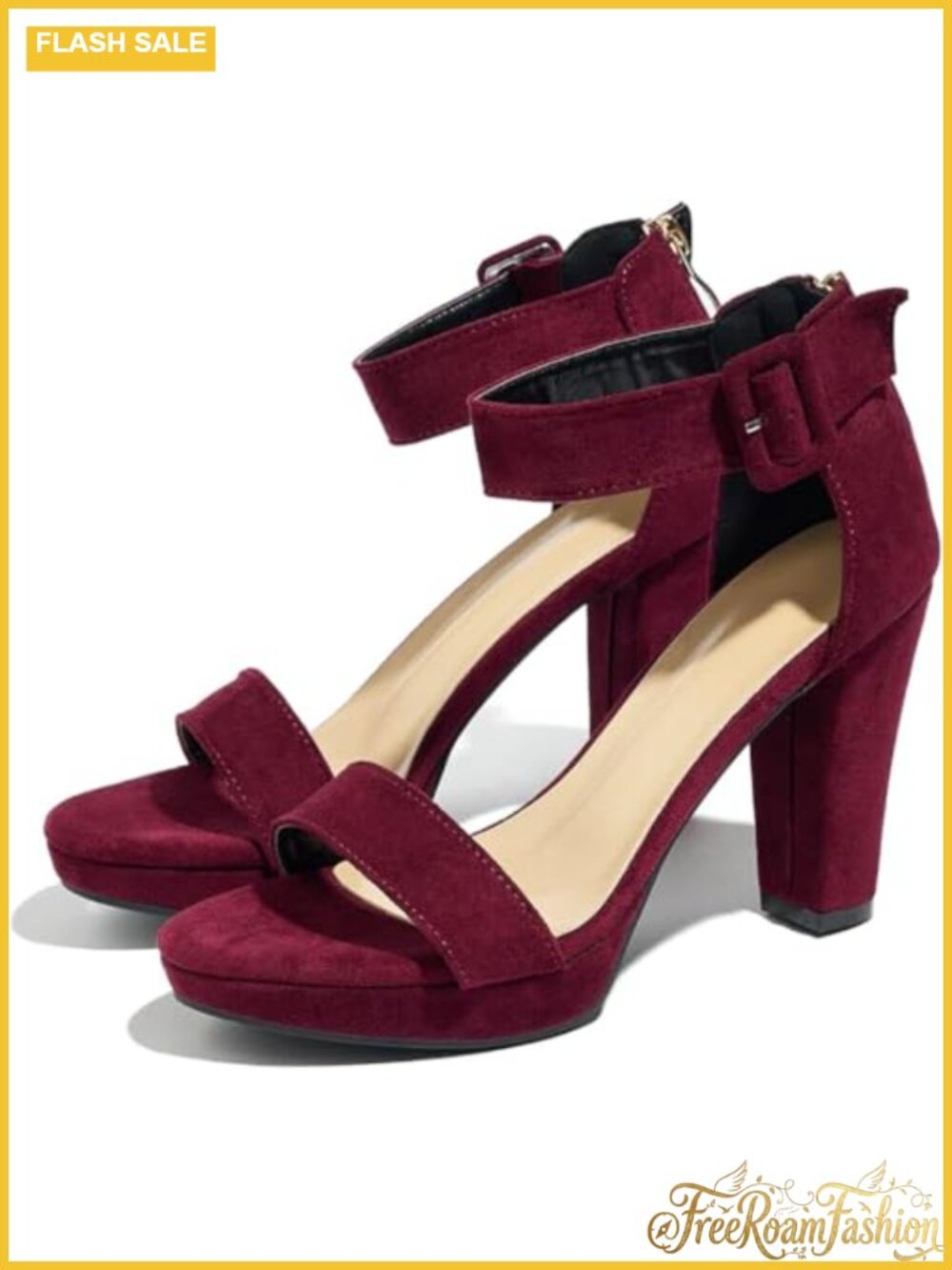 Platform Chunky Sandals Open Toe Faux Suede Heeled Ankle Strap